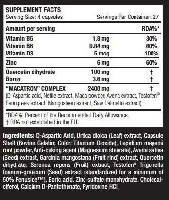 scitec-nutrition-macatron-108-caps-testofen-nutritional information